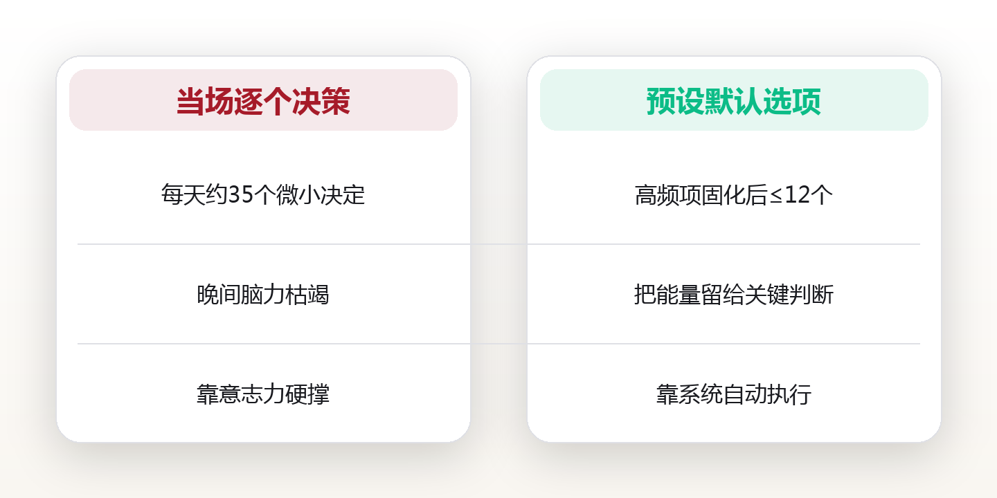少做决定,多留脑力:用「默认选项」破解决策疲劳 对比图