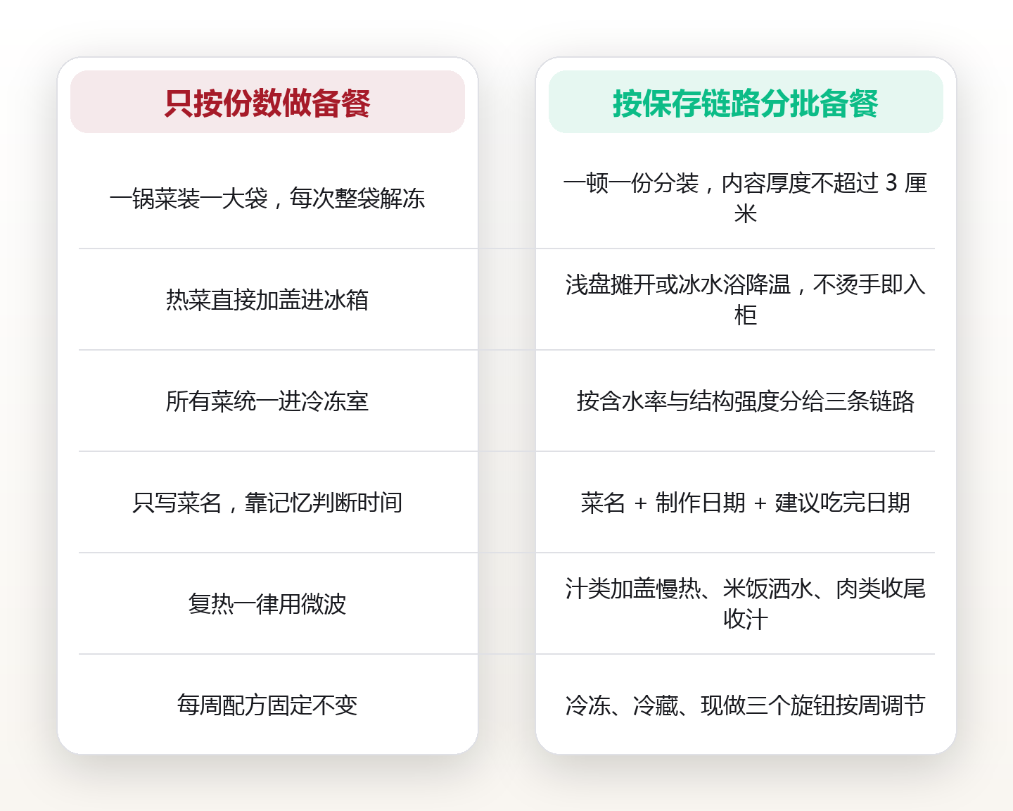 备餐批次的三条分界线:冷冻直食、冷藏复热与当日现做,各自的时间成本与品质保留率 对比图