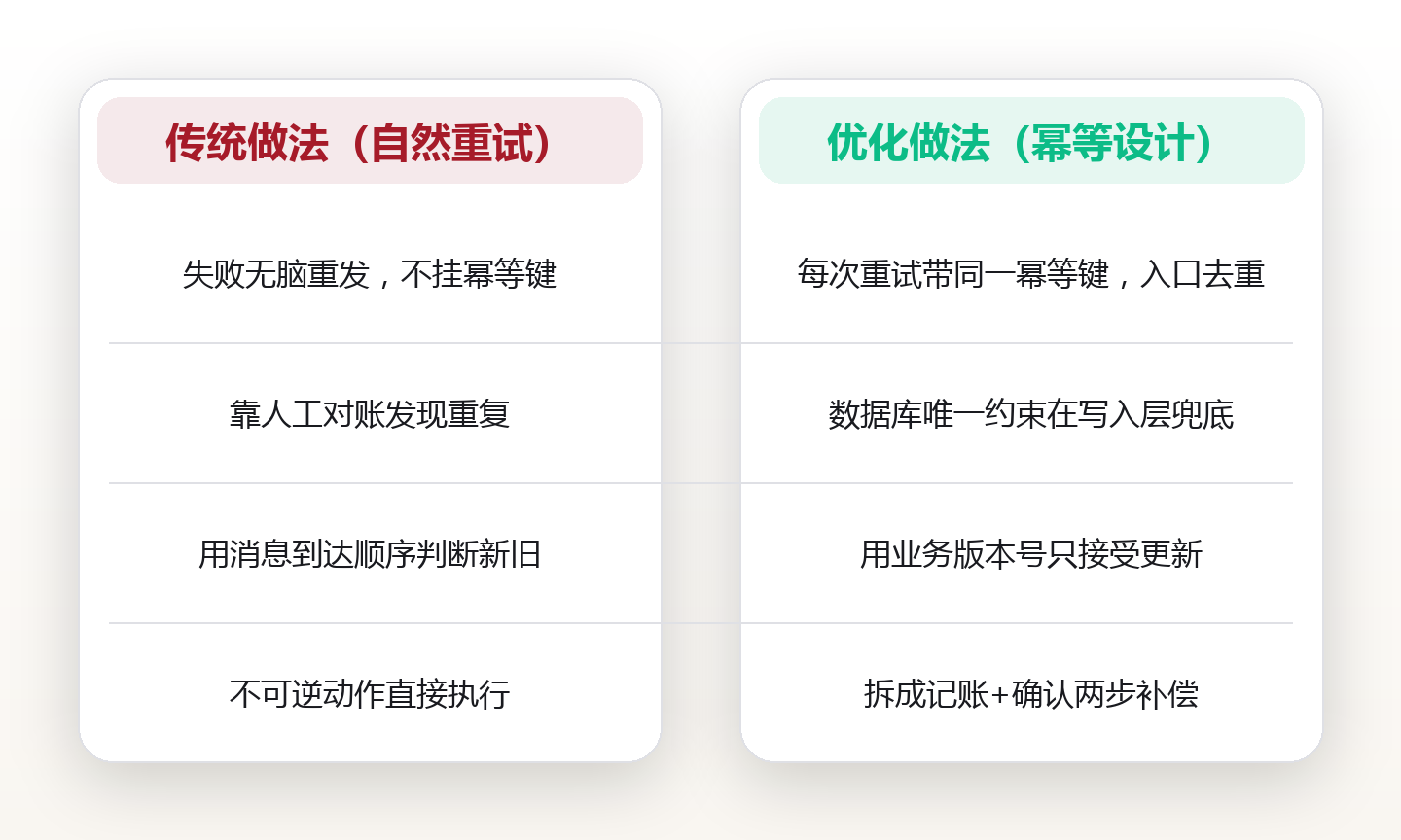 同一条通知发了三遍:自动化的幂等性设计,与重复触发、乱序、补跑三种处置 对比图