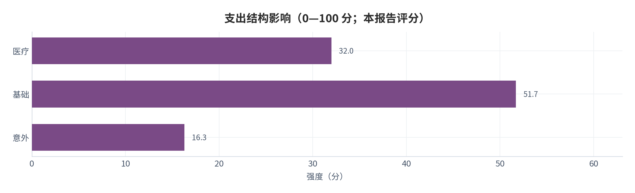 图 23：支出结构影响（0—100 分；本报告评分）。资料来源：本报告整理 [6][7]