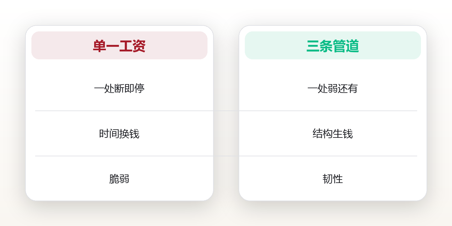 财富不是工资:用三条管道,让钱在你睡觉时流动 对比图